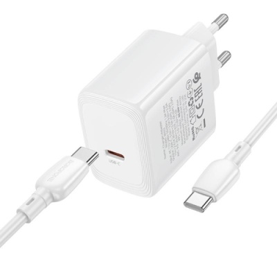 мережевий зарядний пристрій borofone bn33 pd40w (1type-c) + type-c - type-c (білий) 