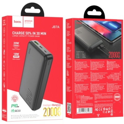 додаткова батарея power bank hoco j87a pd20w+qc3.0 20000 mah (чорний) 