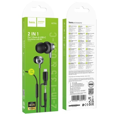 навушники hoco m119a mia 2in1 3.5/type-c (чорний) 