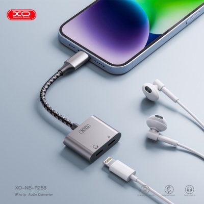 перехідник xo nb-r258a lightning(male) to dual lightning(female) (сірий) 