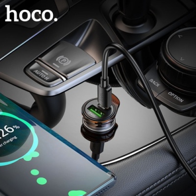 Автомобільний Зарядний Пристрій Hoco NZ16A PD25W+QC3.0 (1USB/1Type-C) + (Type-C - Type-C) (сірий)