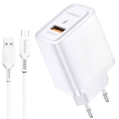 мережевий зарядний пристрій earldom es-eu35m 1usb/qc3.0/18w + (usb - micro) (білий) 