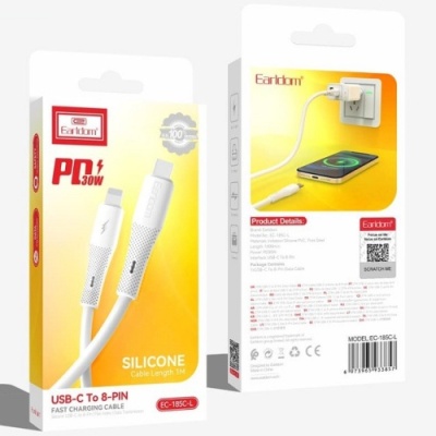 кабель earldom ec-185c-l silicone type-c - lightning pd/30w/3a/1m (білий) 