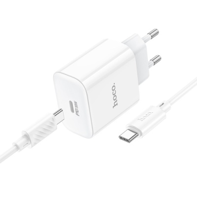 мережевий зарядний пристрій hoco c76a pro 1type-c/30w/qc3.0/pd + (type-c - type-c) (білий) 