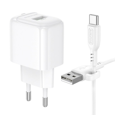 мережевий зарядний пристрій borofone bas42a 1usb/18w/qc3.0 + (usb - type-c) (білий) 