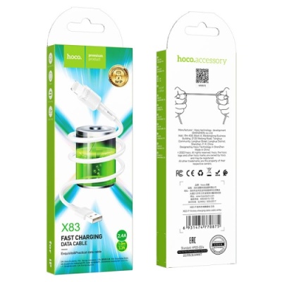 кабель hoco x83 usb - lightning 2.4a/1m (білий) 