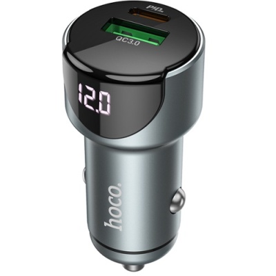 Автомобільний Зарядний Пристрій Hoco Z42 1USB/18W/QC3.0 + 1Type-C/20W/PD (Сірий)