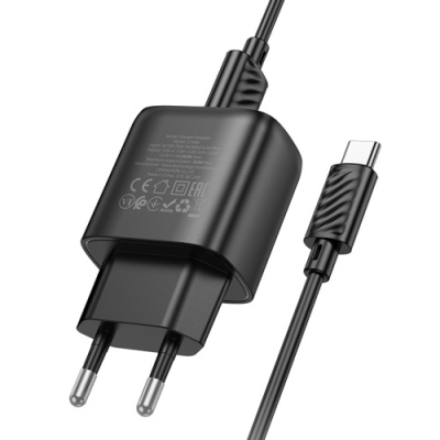 мережевий зарядний пристрій hoco c140a 1usb/18w/qc3.0 + (usb - type-c) (чорний) 