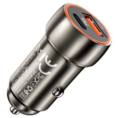 Автомобільний Зарядний Пристрій Hoco Z46A 1USB/18W/QC3.0 + 1Type-C/20W/PD (Сірий)