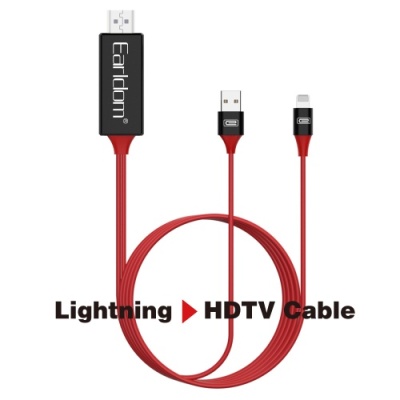 кабель hdmi earldom et-w5 hdmi 1080p lighting to hdtv/video/charge/2m (червоний) 