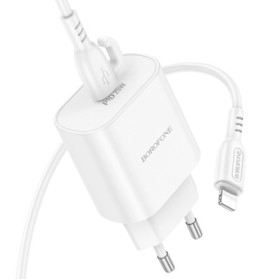 мережевий зарядний пристрій borofone ba82a power 1type-c/25w/pd + (type-c - lightning) (білий) 