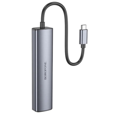 usb hub borofone dh12 4-в-1 type-c to usb3.0*4(l=0.2m) (сірий) 