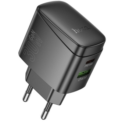 мережевий зарядний пристрій hoco cs61a 1usb/18w/qc3.0 + 1type-c/30w/pd (чорний) 