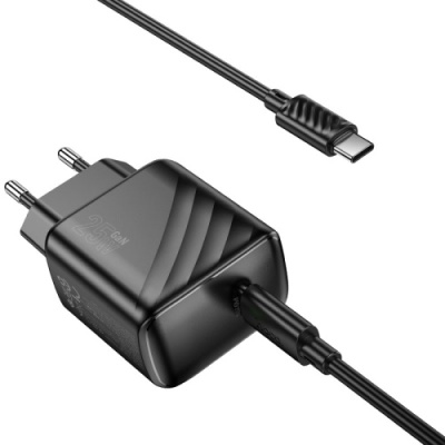 мережевий зарядний пристрій hoco cs24a 1type-c/25w/pd + (type-c - type-c) (чорний) 