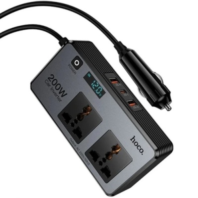 Автомобільний подовжувач DC to AC Hoco Z66 PD66W (2USB/1Type-C/2xSocket/12V/AC200W) (чорний)