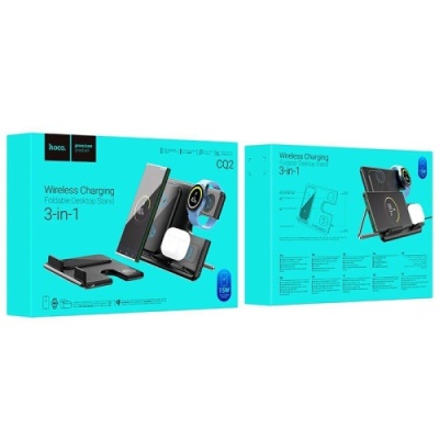 безпровідний зарядний пристрій hoco cq2 3in1 (чорний) 