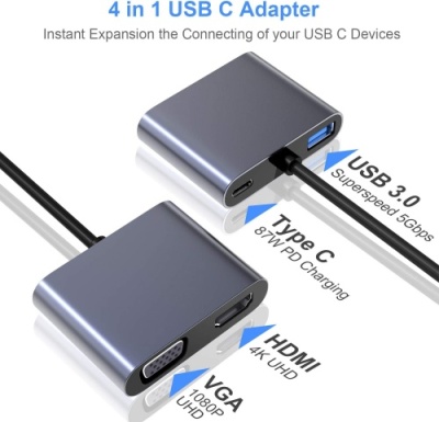 usb hub адаптер xo hub001 type-c pd / usb 3.0 / hdmi / vga 
