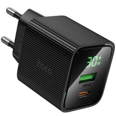 мережевий зарядний пристрій hoco cs84a 1usb/18w/qc3.0 + 1type-c/30w/pd (чорний) 