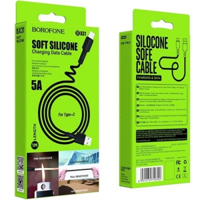 кабель borofone bx31 silicone usb - type-c 3.0a/1m (чорний) 