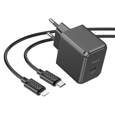 мережевий зарядний пристрій hoco cs15a 1type-c/30w/pd + (type-c - lightning) (чорний) 