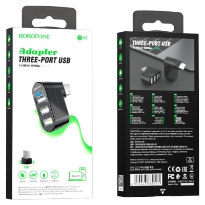 usb hub borofone dh3 (usb to usb2.0*3) - black 