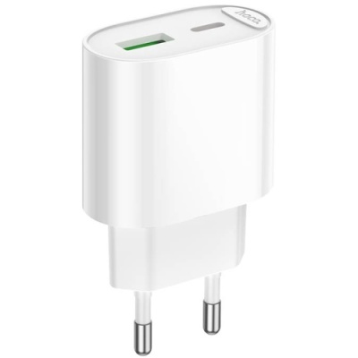 мережевий зарядний пристрій hoco c109a new 1usb/18w/qc3.0 + 1type-c/20w/pd (білий) 