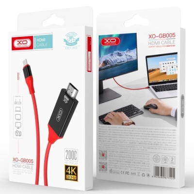кабель hdmi xo gb005 type-c - hdmi 4k 2m (чорно-червоний) 