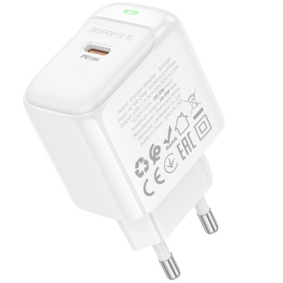 мережевий зарядний пристрій borofone bas43a 1type-c/20w/pd (білий) 