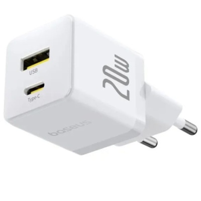 мережевий зарядний пристрій baseus palm fast charger (p10111608213-00) 1usb/qc3.0 + 1type-c/pd 20w (білий) 