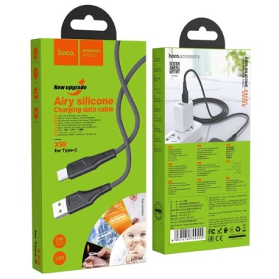 кабель hoco x58 airy silicone usb - type-c 3.0a/1m (чорний) 