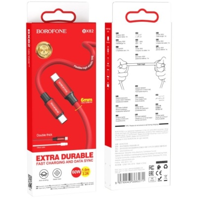 кабель borofone bx82 type-c - type-c (pd) 60w 1m (червоний) 