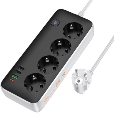 мережевий подовжувач hoco ac22 pd20w (3usb/1type-c/4xsocket) 1,5м (чорний) 