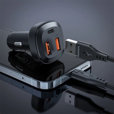 Автомобільний Зарядний Пристрій Acefast B9 PD + QC 4.0 (1 Type-C/2 USB/5A/66W) (чорний)
