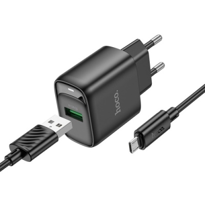 мережевий зарядний пристрій hoco c140a 1usb/18w/qc3.0 + (usb - microusb) (чорний) 