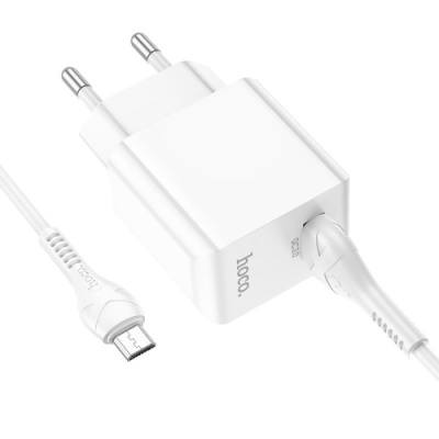 мережевий зарядний пристрій hoco c98a 1usb/18w/qc3.0 + (usb - microusb) (білий) 