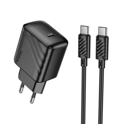 мережевий зарядний пристрій hoco cs24a 1type-c/25w/pd + (type-c - type-c) (чорний) 