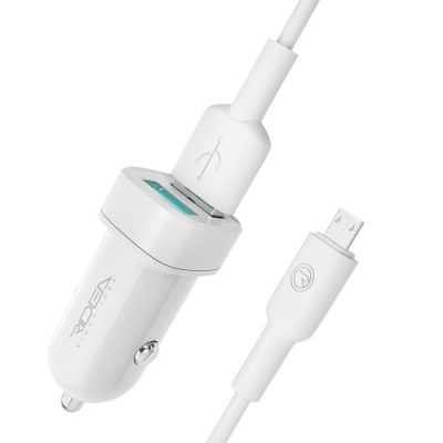 Автомобільний Зарядний Пристрій Ridea RCC-21112 Grand 2USB/2.4A + (USB - MicroUSB) (Білий)