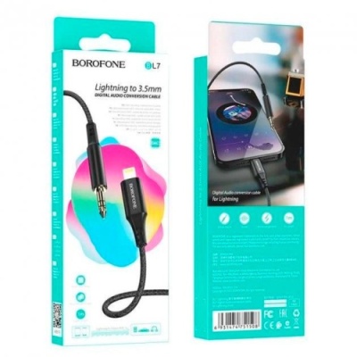 кабель aux borofone bl7 3.5mm(male) - lightning(male) 1m (чорний) 