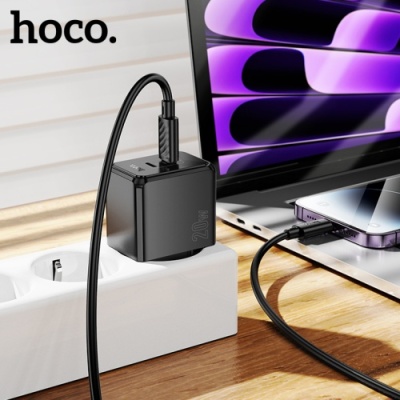 мережевий зарядний пристрій hoco cs16a 1lightning + 1type-c/20w/pd (чорний) 