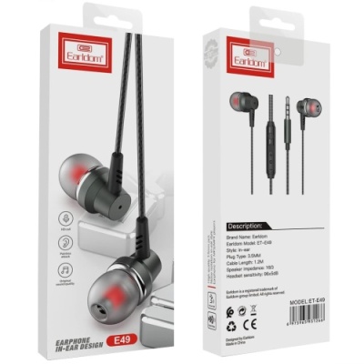 навушники earldom et-e49 universal 3.5mm jack vs mic&control black 