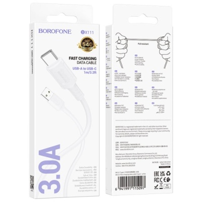 кабель borofone bx111 usb - type-c 3a/1m (білий) 
