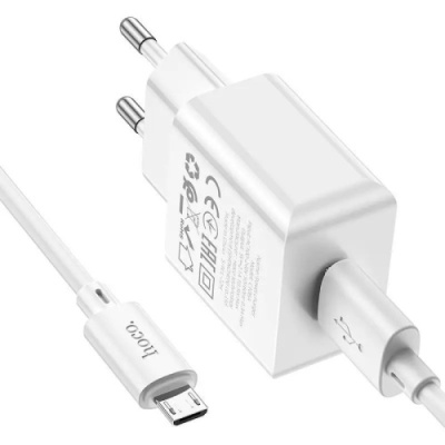 мережевий зарядний пристрій hoco c106a leisure 1usb/2.1a/10.5w + (usb - microusb) (білий) 