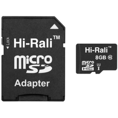 карта пам'яті hi rali microsdhc 8gb uhs-1 10 class + adapter (чорний) 