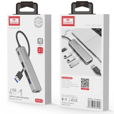 usb hub earldom et-hub12 usb to 4xusb2.0 + usb-c (чорний) 