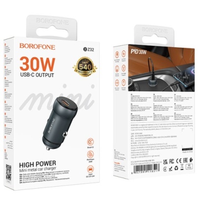 Автомобільний Зарядний Пристрій Borofone BZ32 1Type-C/30W/PD (Сірий)