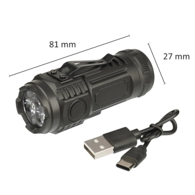 led ліхтарик акумуляторний kj-6831 потрійний 400 mah, з додатковим боковим підсвічуванням black 