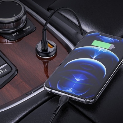 Автомобільний Зарядний Пристрій Hoco NZ5 Smooth road 1USB/30W/QC3.0 + 1Type-C/30W/PD + (Type-C - Lightning) (Чорний)