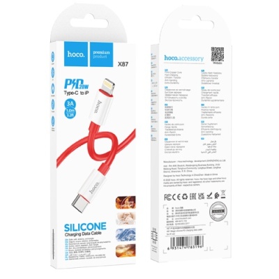 кабель hoco x87 magic silicone (pd) type-c - lightning 20w 3a/1m (червоний) 