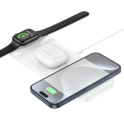 безпровідний зарядний пристрій hoco cq5 (phone+iwatch+airpods) 3in1 (білий) 