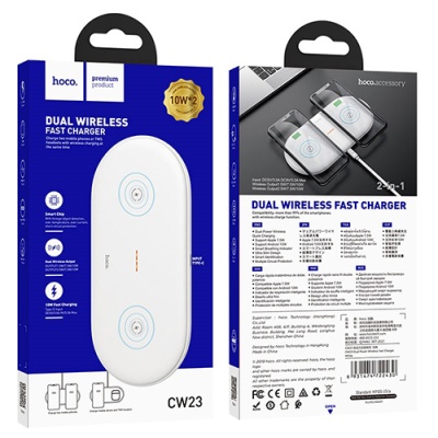 безпровідний зарядний пристрій hoco cw23 dual power 2phone/10w (білий) 